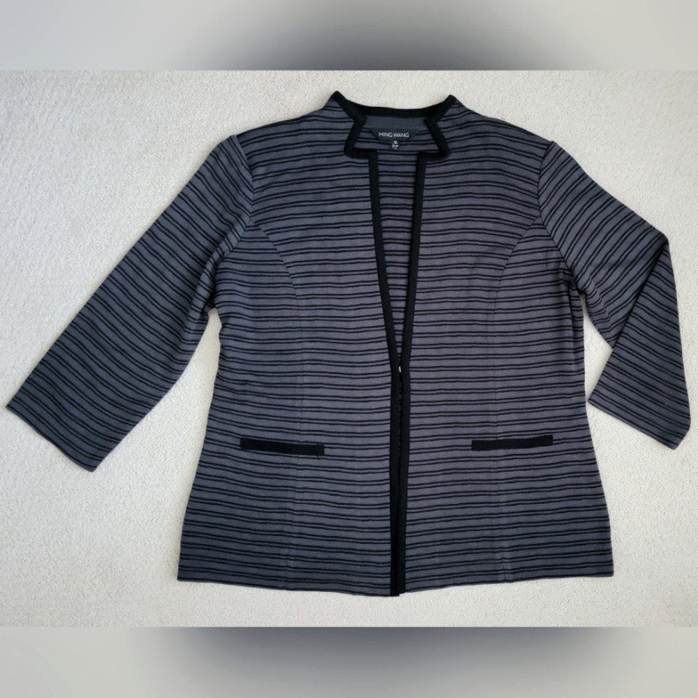 Ming Wang Women's Striped Jacket - Black and Gray